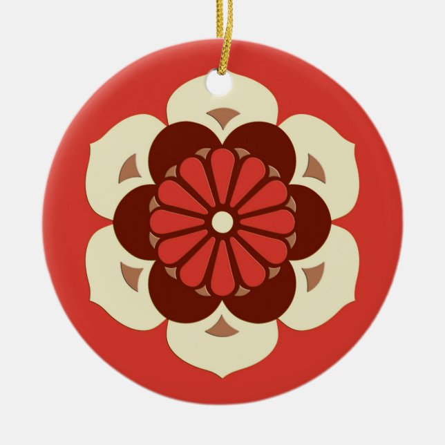 Lotus Blume Mandala, Mandarin Orange Keramikornament (Vorne)