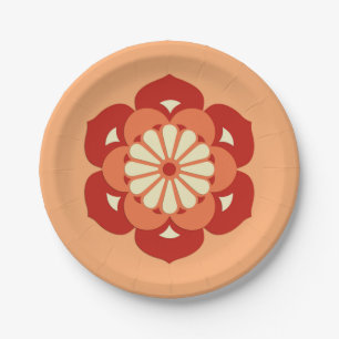 Lotus Blume Mandala, Pastel Orange und Mandarin Pappteller