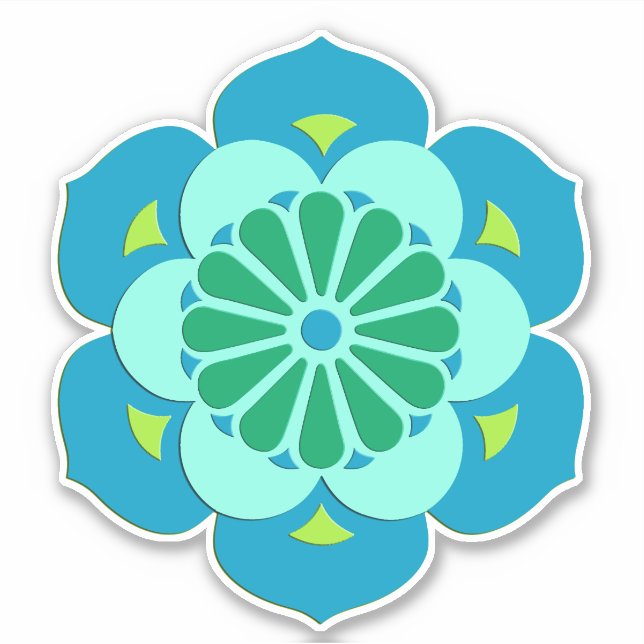 Lotus Blume Mandala, Sky Blue und Light Aqua Aufkleber (Vorderseite)