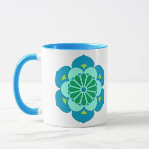 Lotus Blume Mandala, Türkis, Blau und Limon Tasse