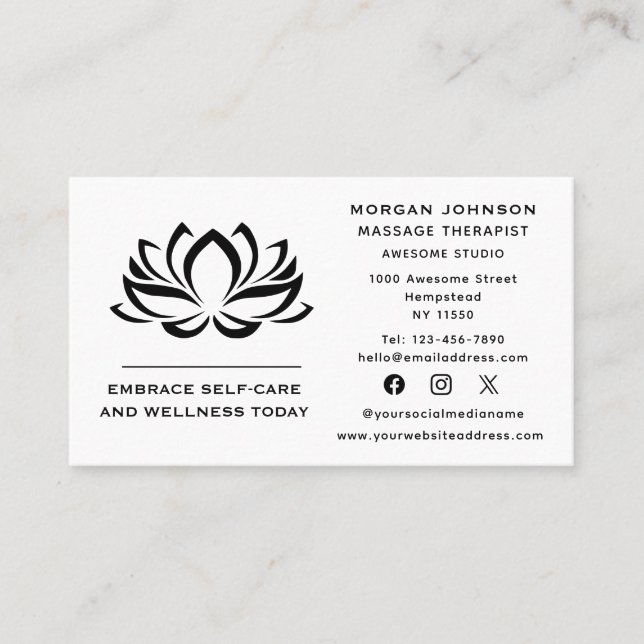 Lotus Blume Massage Therapie Holistic Social Media Visitenkarte (Vorderseite)