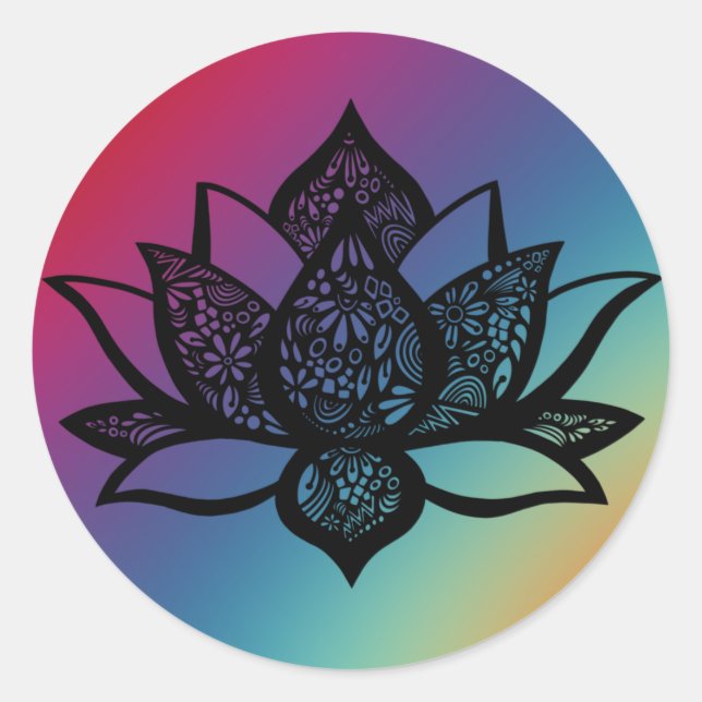 Lotus-Blume mit bunten Hintergrundaufklebern Runder Aufkleber (Vorderseite)