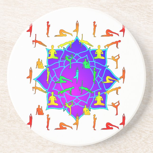Lotus Blume mit Yoga-Posen Getränkeuntersetzer (Vorne)