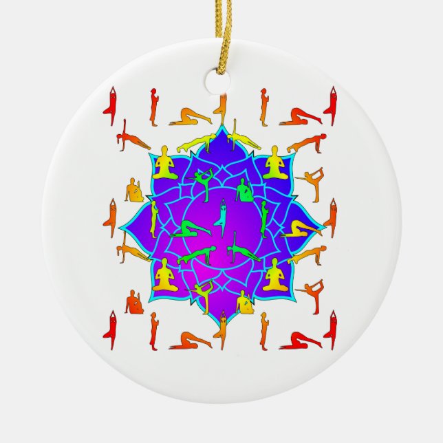 Lotus Blume mit Yoga-Posen Keramikornament (Vorne)