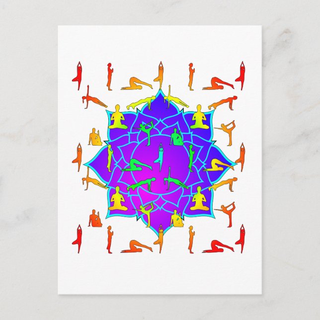 Lotus Blume mit Yoga-Posen Postkarte (Vorderseite)