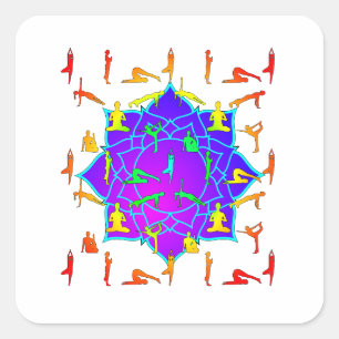 Lotus Blume mit Yoga-Posen Quadratischer Aufkleber