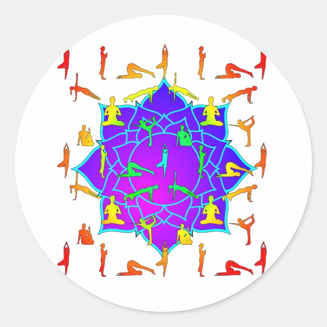 Lotus Blume mit Yoga-Posen Runder Aufkleber (Vorderseite)
