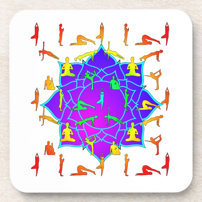 Lotus Blume mit Yoga-Posen Untersetzer (Vorderseite)
