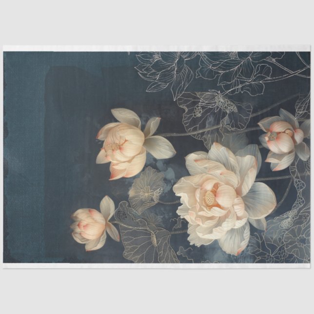 Lotus Blume & Mitternachtsblau, Mixed Media Effect Seidenpapier (Vorderseite)