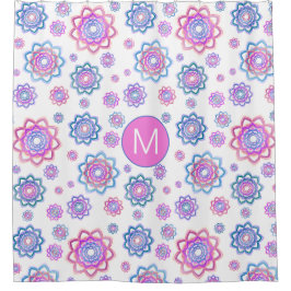 Lotus Blume Modernes Monogramm Pink Pastellgrün Duschvorhang