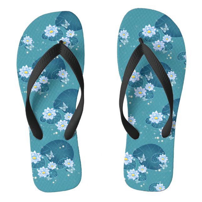 Lotus Blume Muster Botanischer Garten Aquamarines  Flip Flops (Fußbett)