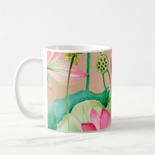 Lotus-Blume nahtlos. botanische Aquarellmuster Kaffeetasse