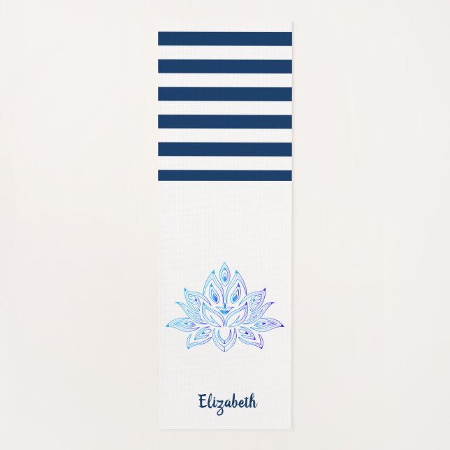 Lotus Blume Navy Blue Strip Yogamatte (Vorderseite)