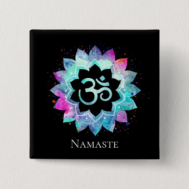 *~* Lotus Blume OM OM Symbol Wasserfarbe Mandala Button (Vorderseite)