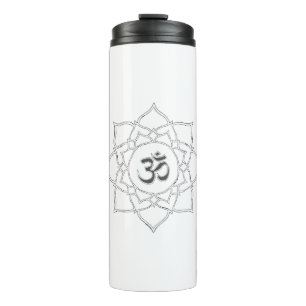 Lotus Blume Om Symbol Zeichnend Thermosbecher