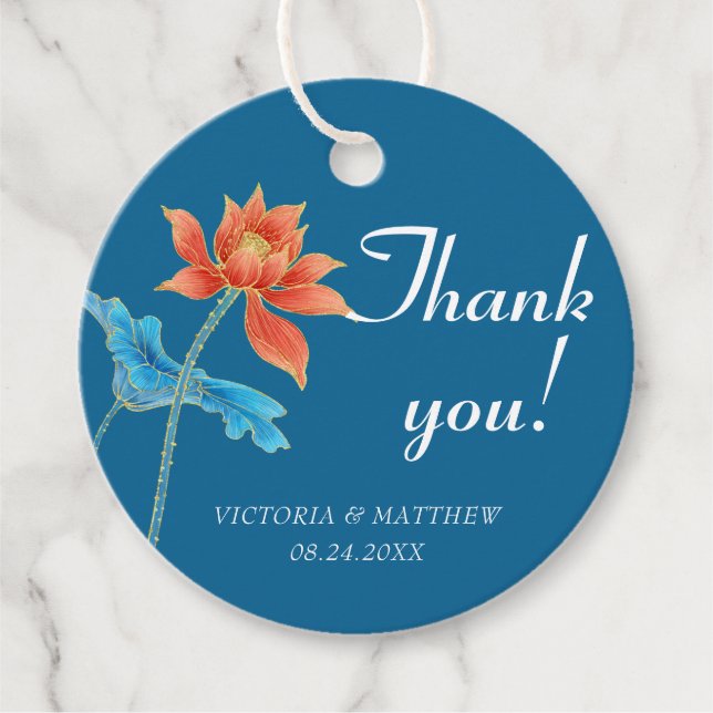 Lotus Blume Orange & Blue Wedding Vielen Dank Geschenkanhänger (Vorderseite)