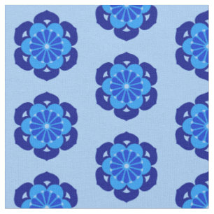 Lotus Blume Print, Indigo und Light Blue Stoff