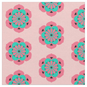 Lotus Blume Print, Korallenrosa und Türkis Stoff