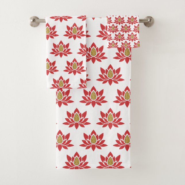 Lotus Blume Red Gold Zen Yoga Badhandtuch Set (Insitu)