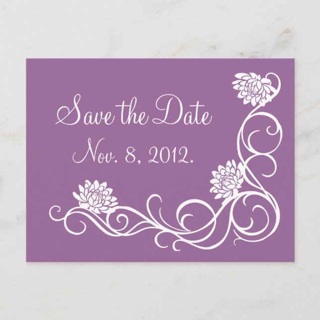 Lotus-Blume Save the Date Postkarte (dunkel lila) (Vorderseite)