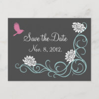 Lotus Blume Save the Date Postkarte (grau)