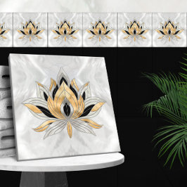 Lotus Blume - Schwarz, Perle und Gold Fliese