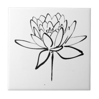 Lotus Blume Schwarz-Weiß Tinte Zeichnend Kunst Fliese