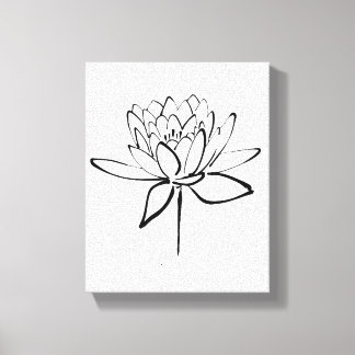 Lotus Blume Schwarz-Weiß Tinte Zeichnend Kunst Leinwanddruck