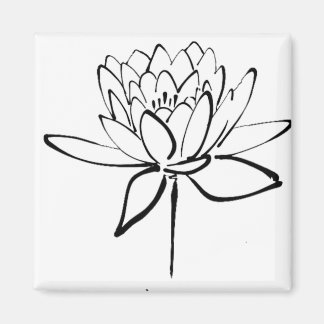 Lotus Blume Schwarz-Weiß Tinte Zeichnend Kunst Magnet