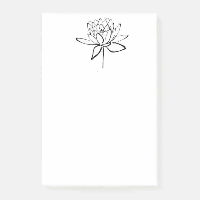 Lotus Blume Schwarz-Weiß Tinte Zeichnend Kunst Post-it Klebezettel (Vorderseite)
