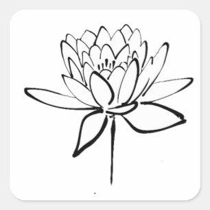 Lotus Blume Schwarz-Weiß Tinte Zeichnend Kunst Quadratischer Aufkleber