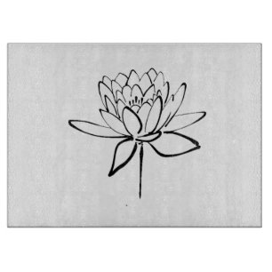 Lotus Blume Schwarz-Weiß Tinte Zeichnend Kunst Schneidebrett