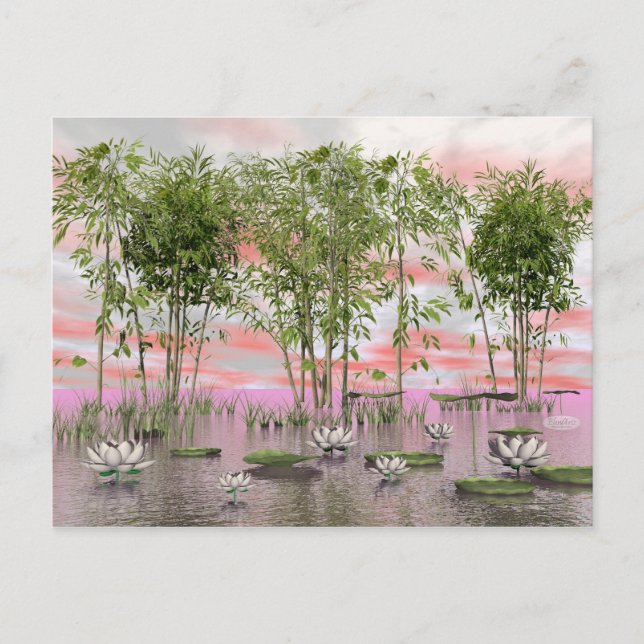 Lotus-Blume und Bambus - 3D-Darstellung Postkarte (Vorderseite)