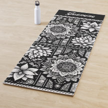 Lotus-Blume und -Mandalase in Schwarzweiß