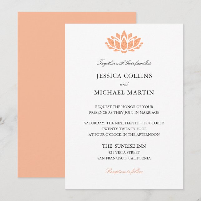 Lotus Blume Wedding Invitation Card Einladung (Vorne/Hinten)