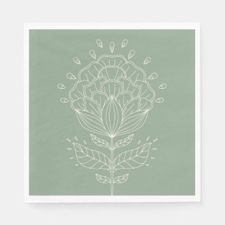 Lotus Blume Weiße Linie zeichnend Blumengrün Serviette