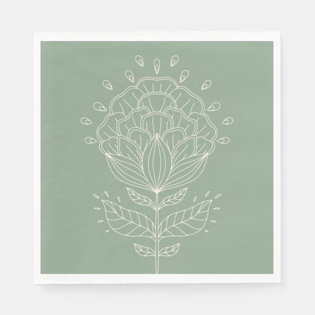Lotus Blume Weiße Linie zeichnend Blumengrün Serviette (Vorderseite)