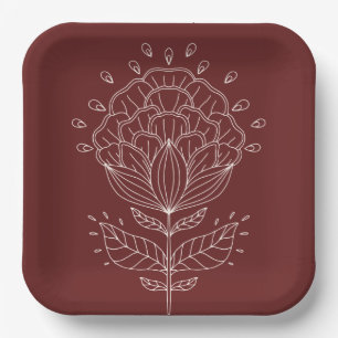 Lotus Blume White Line zeichnend Blumenburgund pa Pappteller