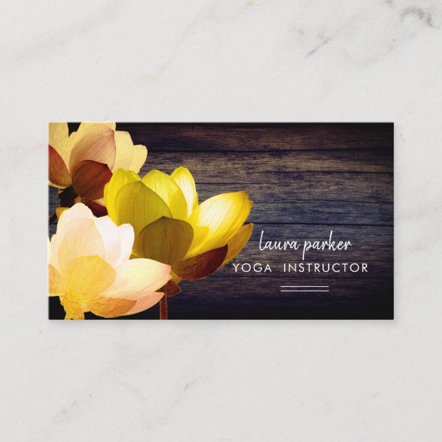 Lotus Blume Yoga Instructor Medizin Zen Wood Visitenkarte (Vorderseite)