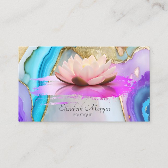 Lotus Brush Stroke Marble Opal Visitenkarte (Vorderseite)
