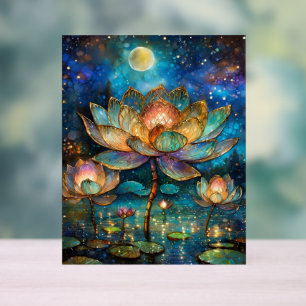 Lotus de verre tendu fleurit au clair de lune