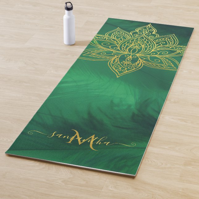 Lotus Emerald Gold Mandala Monogram Elegant Yogamatte (Beispiel)