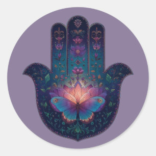 Lotus-Erwachen Hamsa-Hand-Design Runder Aufkleber