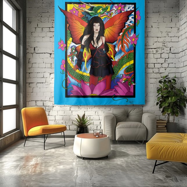 Lotus Fairy Chinese Water Dragon Wandteppich (Von Creator hochgeladen)