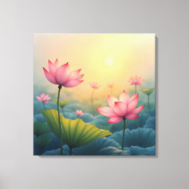 Lotus Field bei Sonnenaufgang Leinwanddruck