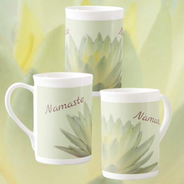 Lotus Floral Botanic Namaste Pastel Gelb Grün Prozellantasse (Von Creator hochgeladen)