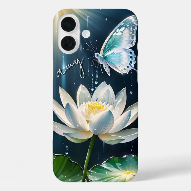 Lotus Floral Butterfly Mit Monogramm Case-Mate iPhone 16 Plus Hülle (Rückseite)