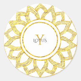 Lotus Floral Elegant Gold Mandala Monogram Runder Aufkleber