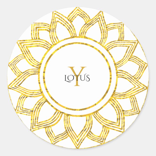 Lotus Floral Elegant Gold Mandala Monogram Runder Aufkleber (Vorderseite)