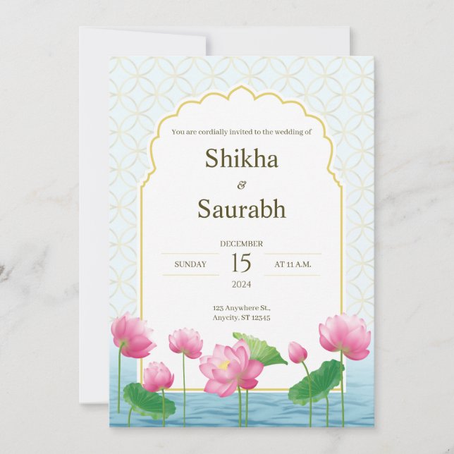 Lotus Floral Traditionelle Hochzeitseinladung Einladung (Vorderseite)